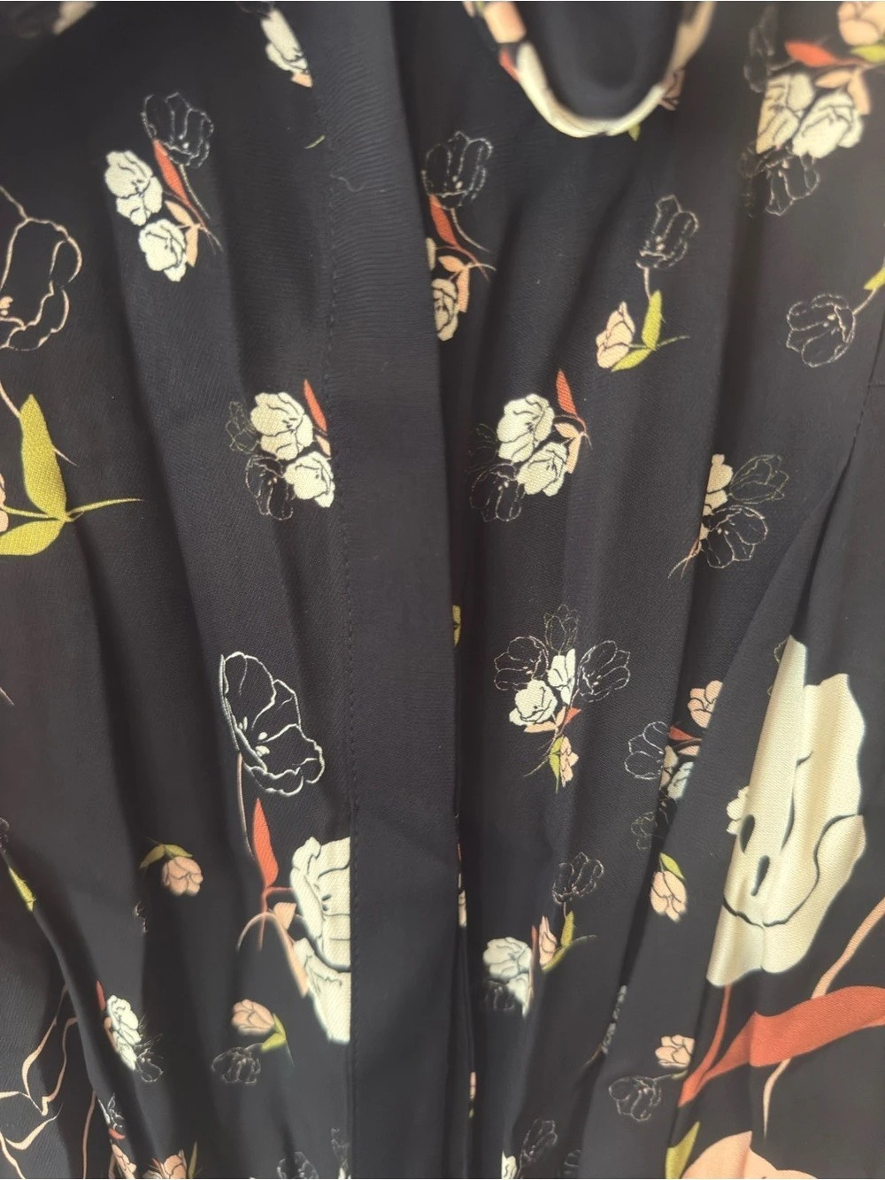 REISS Kennedy Floral-Print Tie-Neck Blouse Black & Peach Sz US 4 - Picture 6 of 8